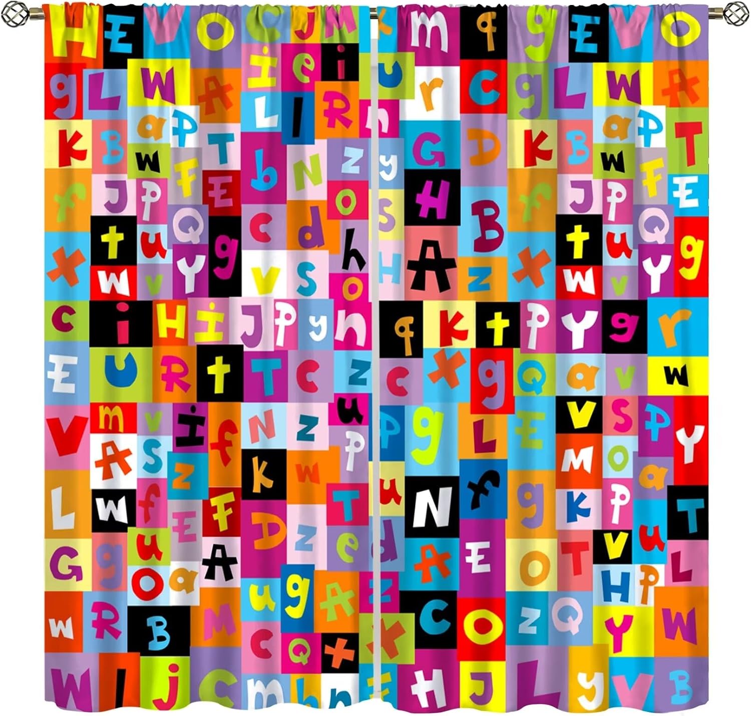 Abc Kids Early Education - Mehrfarbige ABC-Block-Vorhangpaneele, quadratische Vorhänge mit Buchstaben-Print